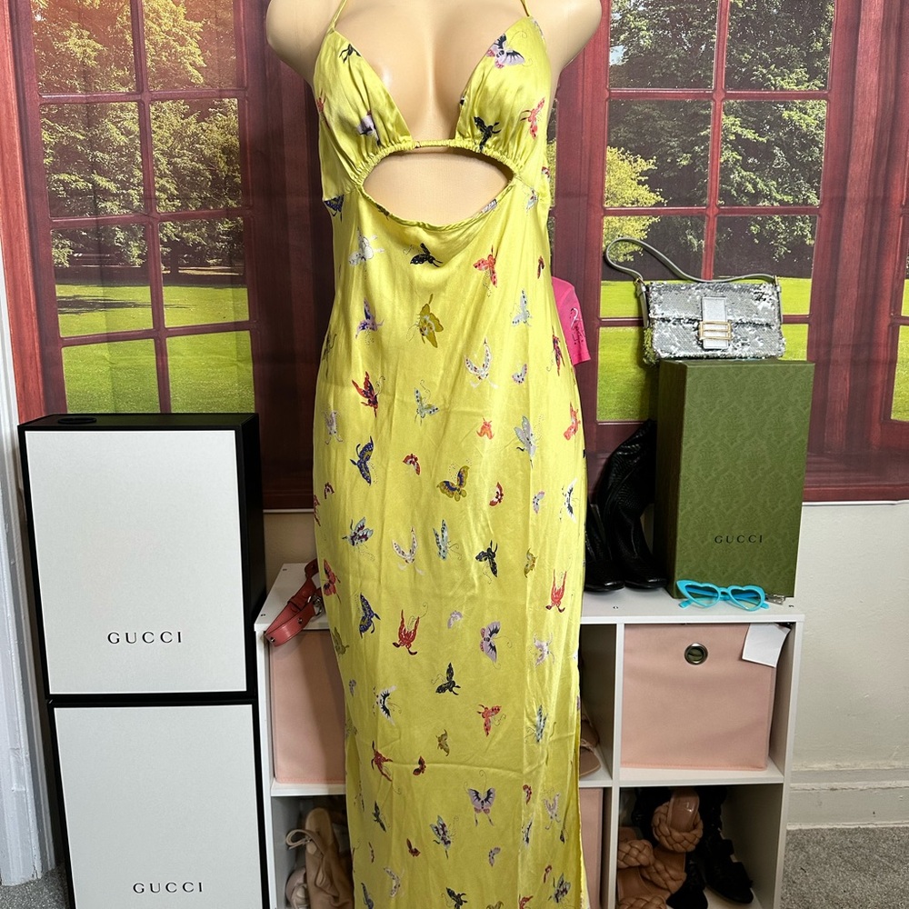 Anthropologie Yellow Butterfly no Print Backless Slip Dress - Picture 2 of 6